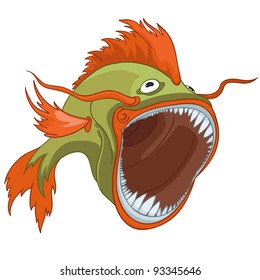 Cartoon Character Fish Isolated on White Background. Vector.