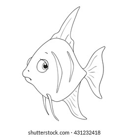 Cartoon character fish. Sad fish vector isolated for coloring book