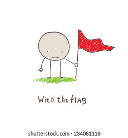 Cartoon character with flag