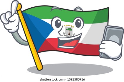 cartoon character of flag equatorial guinea Scroll speaking with phone