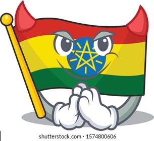 Cartoon character of flag ethiopia on a Devil gesture design