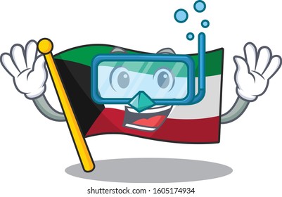 cartoon character of flag kuwait wearing Diving glasses