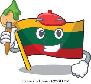 Cartoon character of flag lithuania Artist with a brush