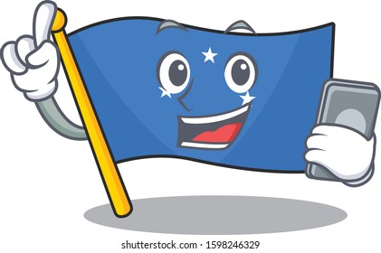 cartoon character of flag micronesia Scroll speaking with phone