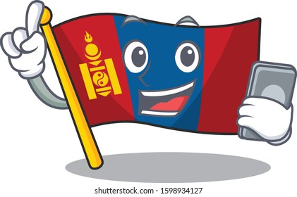 cartoon character of flag mongolia Scroll speaking with phone