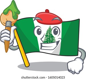 Cartoon character of flag norfolk island Artist with a brush