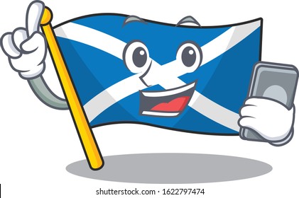 cartoon character of flag scotland Scroll speaking with phone