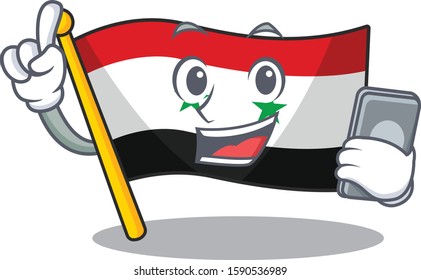 cartoon character of flag syria Scroll speaking with phone