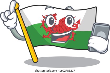 cartoon character of flag wales Scroll speaking with phone