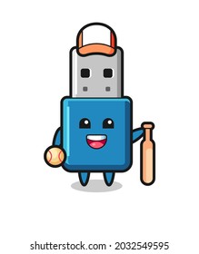 Cartoon character of flash drive usb as a baseball player , cute style design for t shirt, sticker, logo element