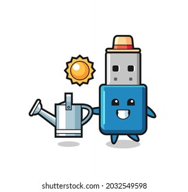Cartoon character of flash drive usb holding watering can , cute style design for t shirt, sticker, logo element