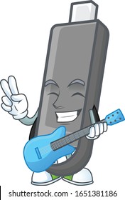 A cartoon character of flashdisk playing a guitar