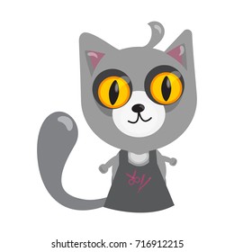 cartoon character in flat art style . Cat Hairdresser sit in apron. Vector illustration.