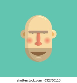 A cartoon character. Flat style bald head of a suspicious man. Vector EPS 10