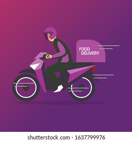 cartoon character flat style of motorcycle rider, transportation, courier, food delivery services