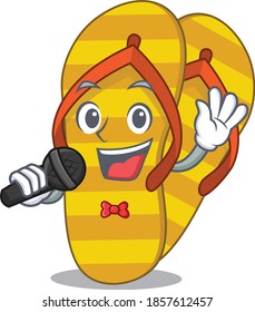 cartoon character of flip flops sing a song with a microphone
