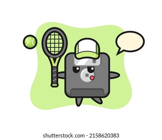 Cartoon character of floppy disk as a tennis player , cute style design for t shirt, sticker, logo element