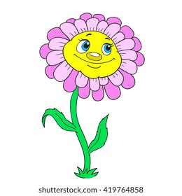 Cartoon character flower. Funny daisy on a white background