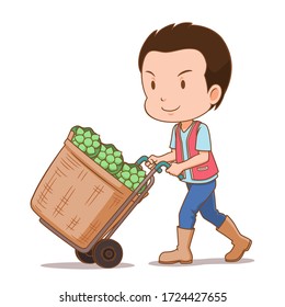 Cartoon character of flowers delivery man with his cart contains lotus flowers.