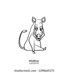 Cartoon character of a forest animal. Funny cool boar sits in a pose and grimaces on a white background. Vector illustration. Wild inhabitant of the forest and steppe.