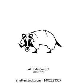 Cartoon character of a forest animal. Funny cool badger stands welcoming holding up a paw on a white background. Vector illustration. Everything's under control!