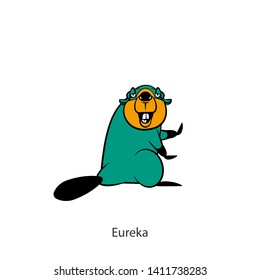 Cartoon character of a forest animal. A funny cool funny beaver is standing in a pose of dance and is smiling full-length on a white background. Vector illustration. Incendiary dances! Eureka!
