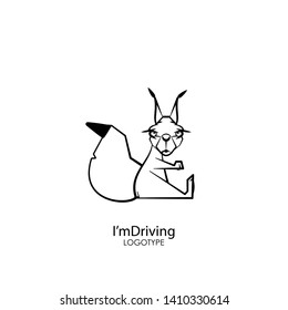 Cartoon character forest dweller. Funny cute squirrel sitting posing on a white background. Vector illustration. I'm driving!