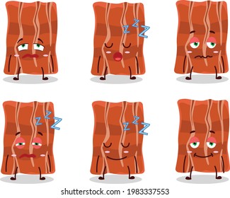 Cartoon character of fried bacon with sleepy expression. Vector illustration