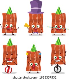 Cartoon character of fried bacon with various circus shows. Vector illustration