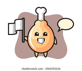 Cartoon character of fried chicken holding a flag, cute style design for t shirt, sticker, logo element