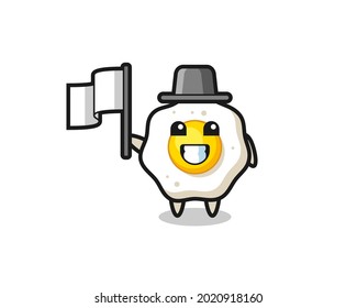 Cartoon character of fried egg holding a flag , cute style design for t shirt, sticker, logo element