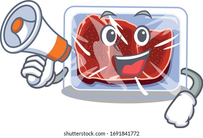 Cartoon character of frozen beef having a megaphone