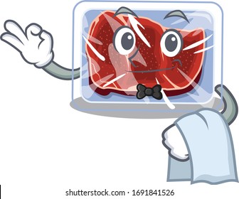 A cartoon character of frozen beef waiter working in the restaurant
