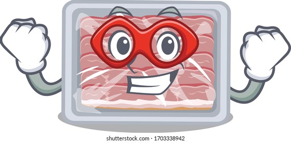 A cartoon character of frozen smoked bacon performed as a Super hero