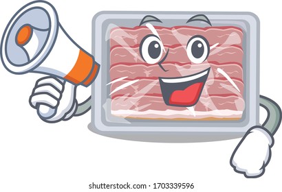 Cartoon character of frozen smoked bacon having a megaphone