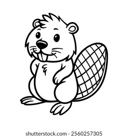 cartoon character of fun beaver chillin isolated drawing line art style sketch classic vintage design illustration