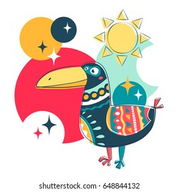 Cartoon character fun bird. Series animals for t-shirt. Vector illustration. 