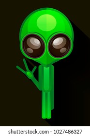 Cartoon Character Funny Alien Isolated on Grey Gradient Background. Look Out. Vector EPS 10.