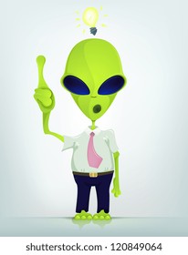 Caricatura Cartoon Character Funny Alien aislado en fondo gradiente gris. Idea. EPS vectorial 10.