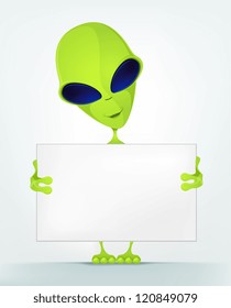 Cartoon Character Funny Alien Isolated on Grey Gradient Background. Look Out. Vector EPS 10.