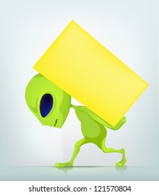 Cartoon Character Funny Alien Isolated on Grey Gradient Background. Delivery. Vector EPS 10.