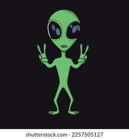 Cartoon Character Funny Alien Isolated on black Background. 