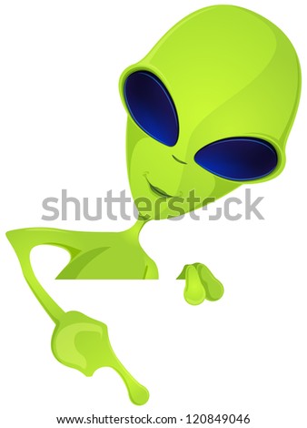 Cartoon Character Funny Alien Isolated on Grey Gradient Background. Look Out. Vector EPS 10.