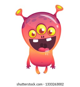 Cartoon Character Funny Alien with thee eyes. Vector Illustration Isolated