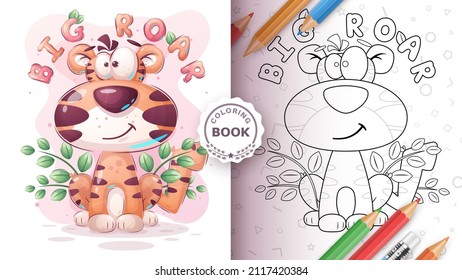 Cartoon character funny animal tiger - coloring book