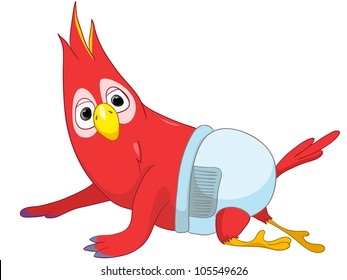 Cartoon Character Funny Baby Parrot Isolated on White Background. Vector EPS 10.