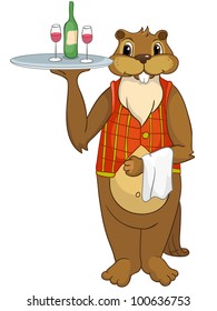 Cartoon Character Funny Beaver Isolated on White Background. Vector.