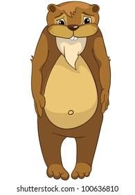 Cartoon Character Funny Beaver Isolated on White Background. Vector.