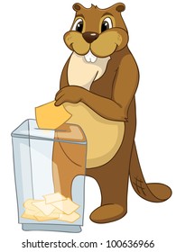 Cartoon Character Funny Beaver Isolated on White Background. Vector.