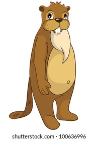 Personagem de desenho animado castor engraçado isolado no fundo branco. Vetor.
